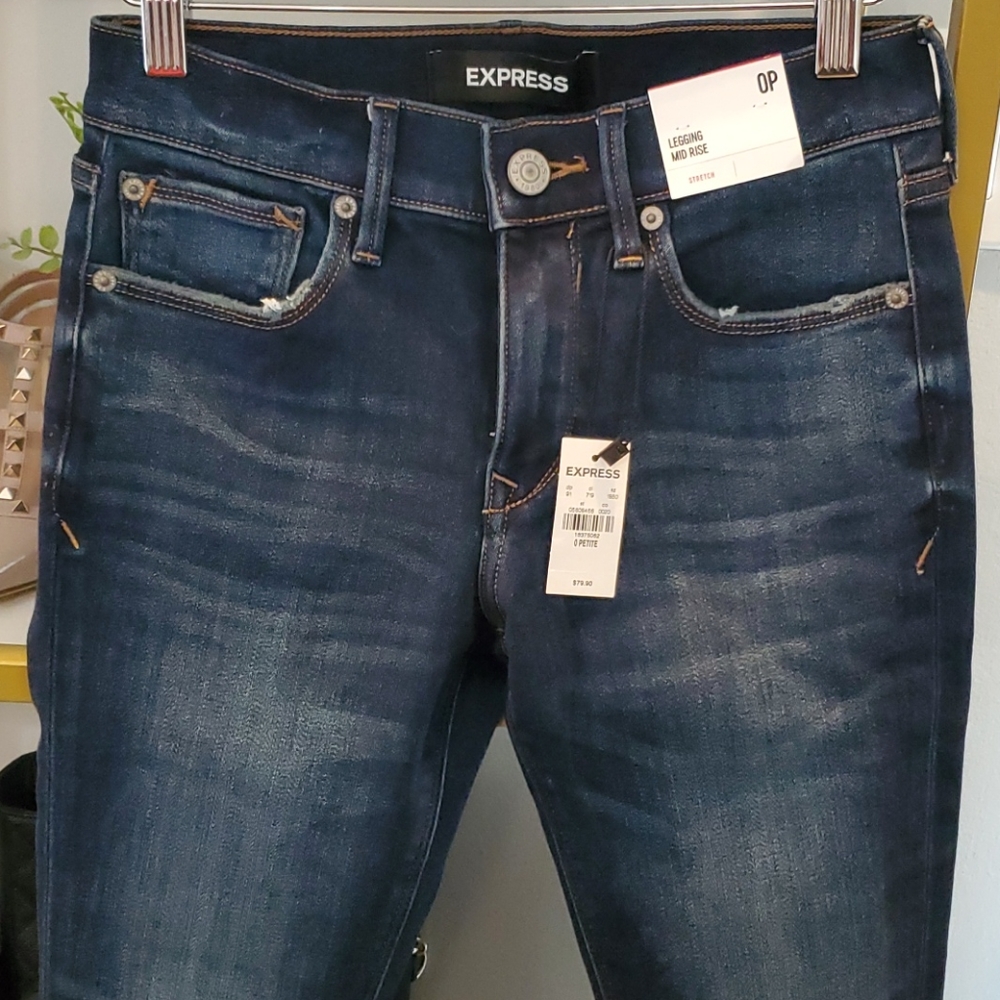 Express Mid Rise soft lined jean legging - Picture 2 of 6